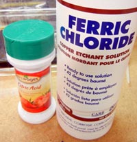Ferric chloride for metal etching.