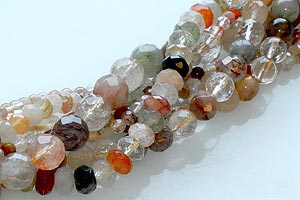 Multicolor rutilated quartz beads.