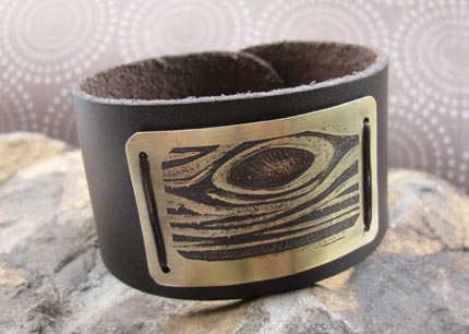 a tutorial on adding etched metal to leather cuffs.