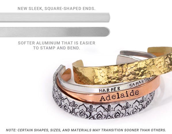 image of new ImpressArt rounded-square bracelet shape compared to more-rounded ends