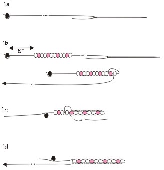 Using half the cord, string the needle (image courtesy of Rings & Things)