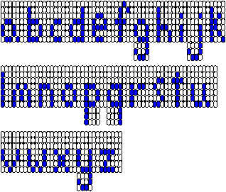 Lower-case lettering chart 2 (left-to-right threading) for loom beading, courtesy of Rings & Things