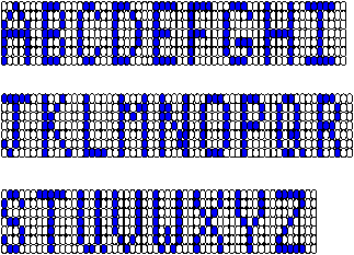 Upper-case lettering chart 2 (left-to-right threading) for loom beading, courtesy of Rings & Things