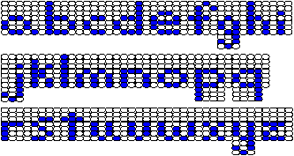 Lower-case lettering chart 1 (top-to-bottom threading) for loom beading, courtesy of Rings & Things