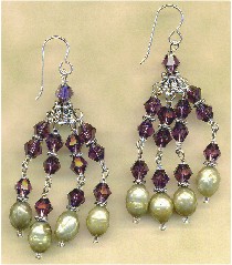 Crystal and pearl earrings with sterling filigree bead cap from Rings & Things